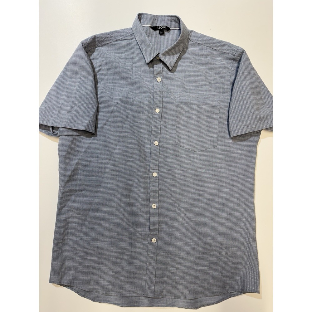 Stoic Shirt Mens Large Blue Speck Short Sleeve Button Up Outdoor Casual Cotton